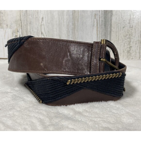 Vintage ESCADA Women\'s Brown Leather Belt Gold Accents Black Gladiator Steampunk main image 9